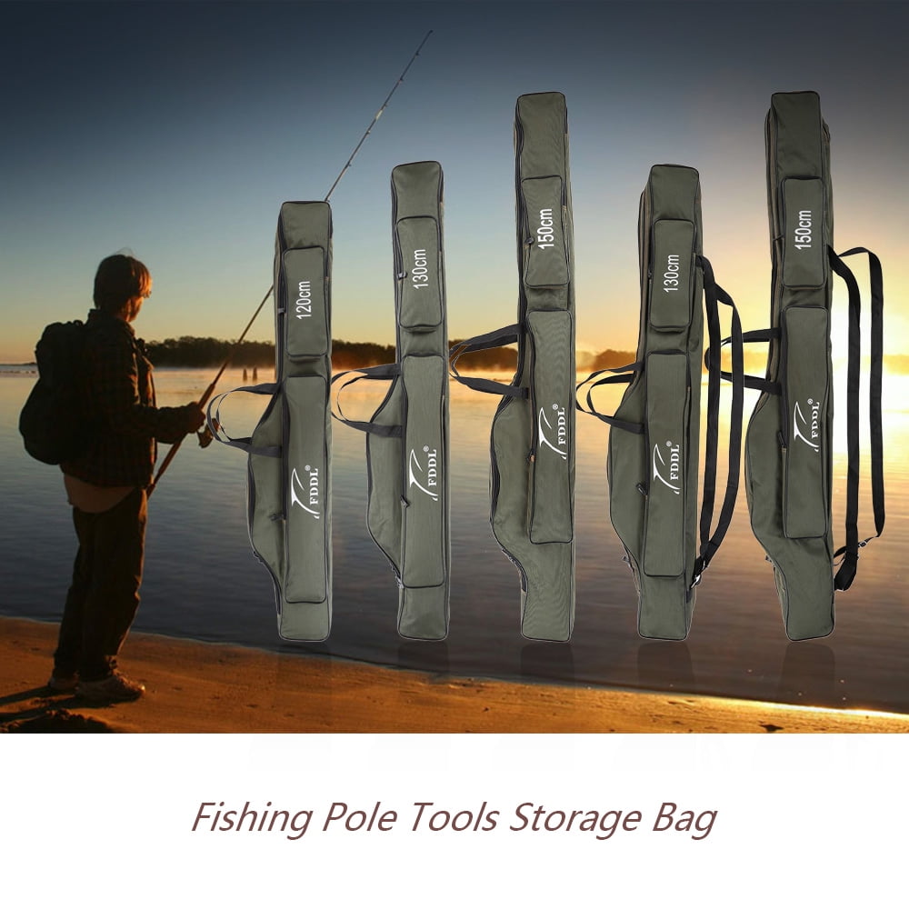 Black Folding Fishing Rod Storage Bag Portable Pole Sleeve Cover Tackle Tool