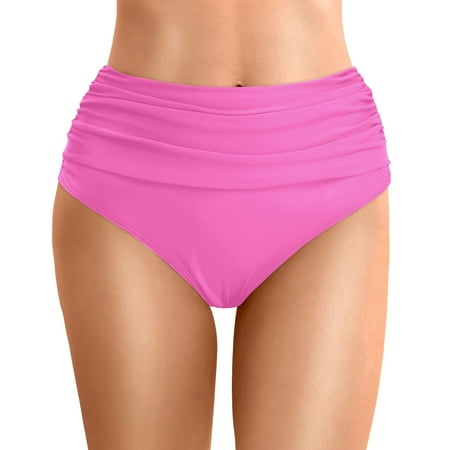 Celivon Womens Matte Finish High Waist Bikini Bottoms Swim Briefs Beach Shorts Ruched Bottom High Cut Swim Bottom Full Coverage Swimsuit Bottom Sports Yoga Shorts Swimbottom