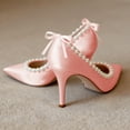 thumbnail image 2 of XYD Women Pearl Pumps Thin Mid Heels Elegant Pointed Toe Back Ribbon Bowknot Bridal Evening Shoes Size 9 Pink, 2 of 4