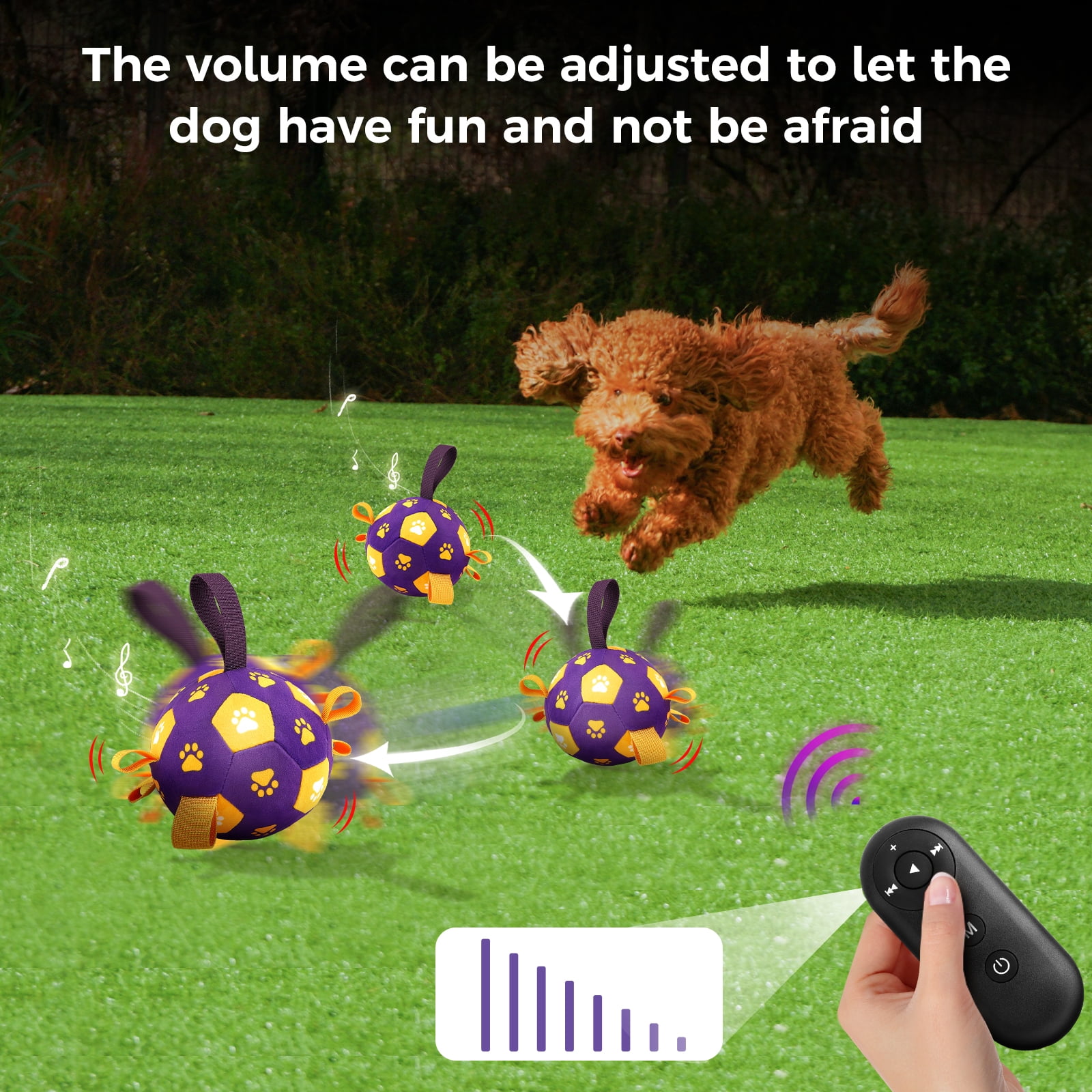 QDAN Interactive Dog Toys Ball with Straps, Rechargeable Moving & Vibrating Smart Ball for Dogs, with Recording & Music Modes, Fun Dog Chase Toy to Keep Small & Medium Dogs Busy – Purple & Yellow