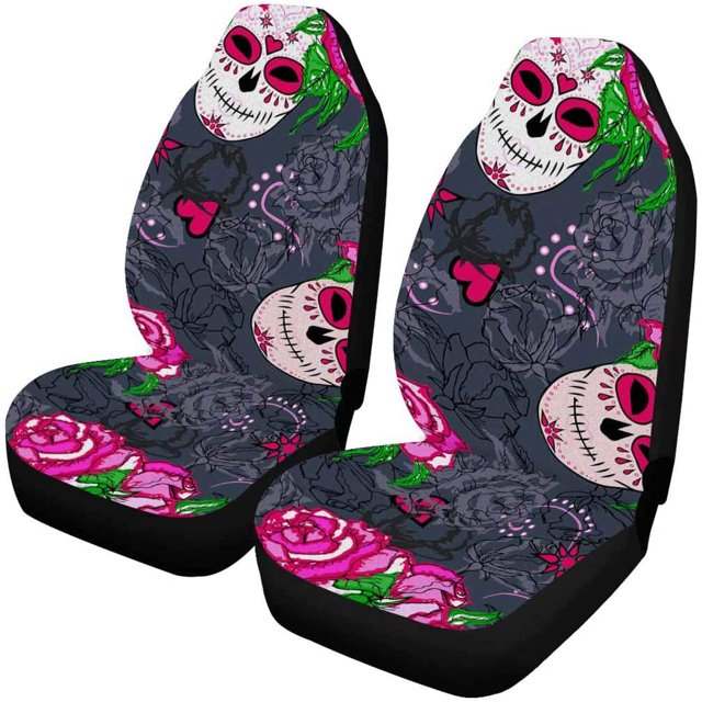ABPHQTO Juego de 2 fundas para asientos de coche Skull Universal Auto Asientos delanteros Protector para coche, SUV sedán, camión