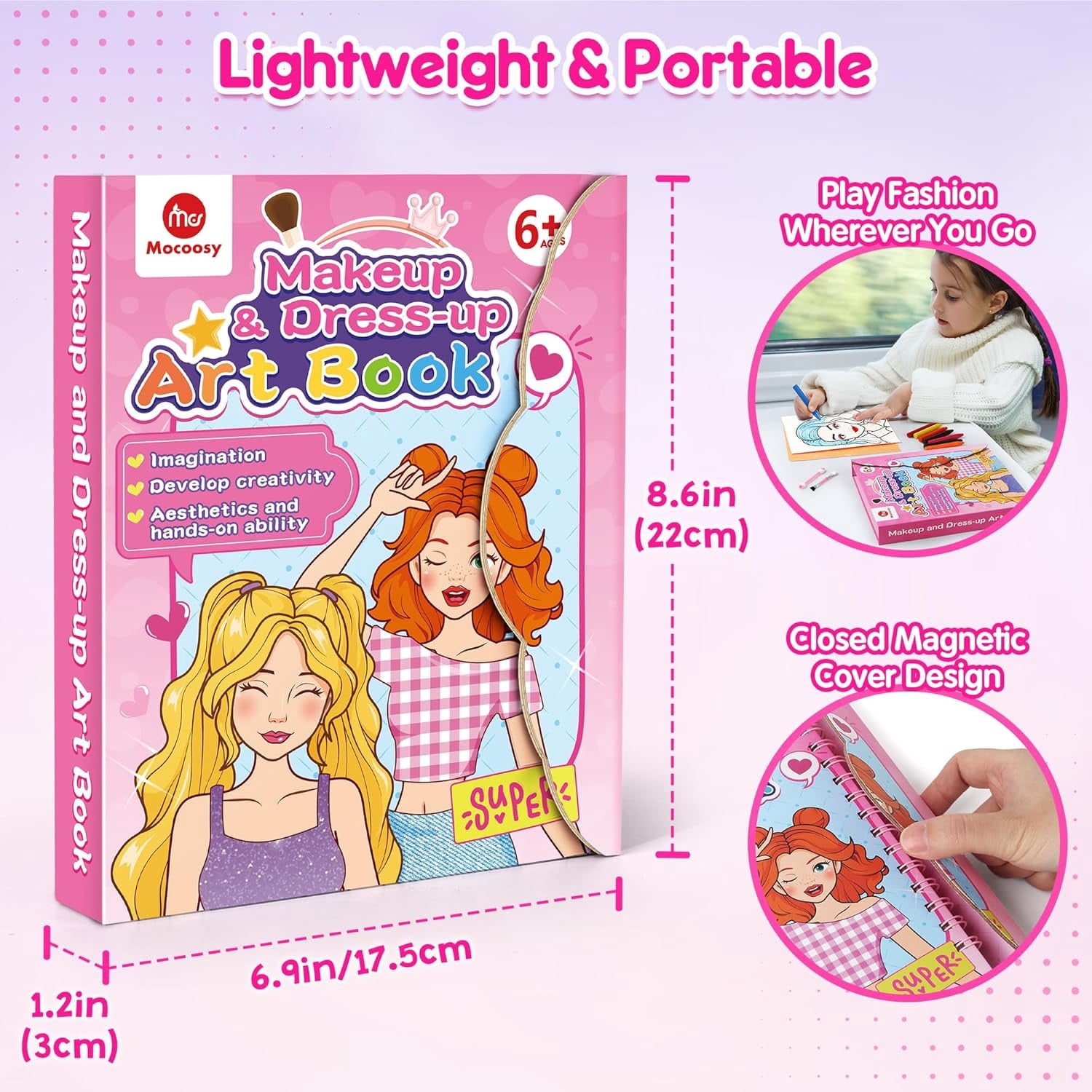 Mocoosy Makeup Craft Kit for Girls Ages 6-8 DIY Makeup Activity Book with Stickers, Mess-Free Dress-Up Art Crafts, Travel Game Car Road Trip Airplane Toy Birthday Gift Ideas for 4 7 9 10 12 Years Old