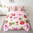 thumbnail image 3 of Homewish Girls Ribbon Bow 7 Pieces Bedding Comforter Set,Cartoon Strawberry Full Bedding Set,Pink Red Green Fitted Sheet Flat Sheet For Princess,Microfiber Bedroom Decor Reversible, 3 of 9