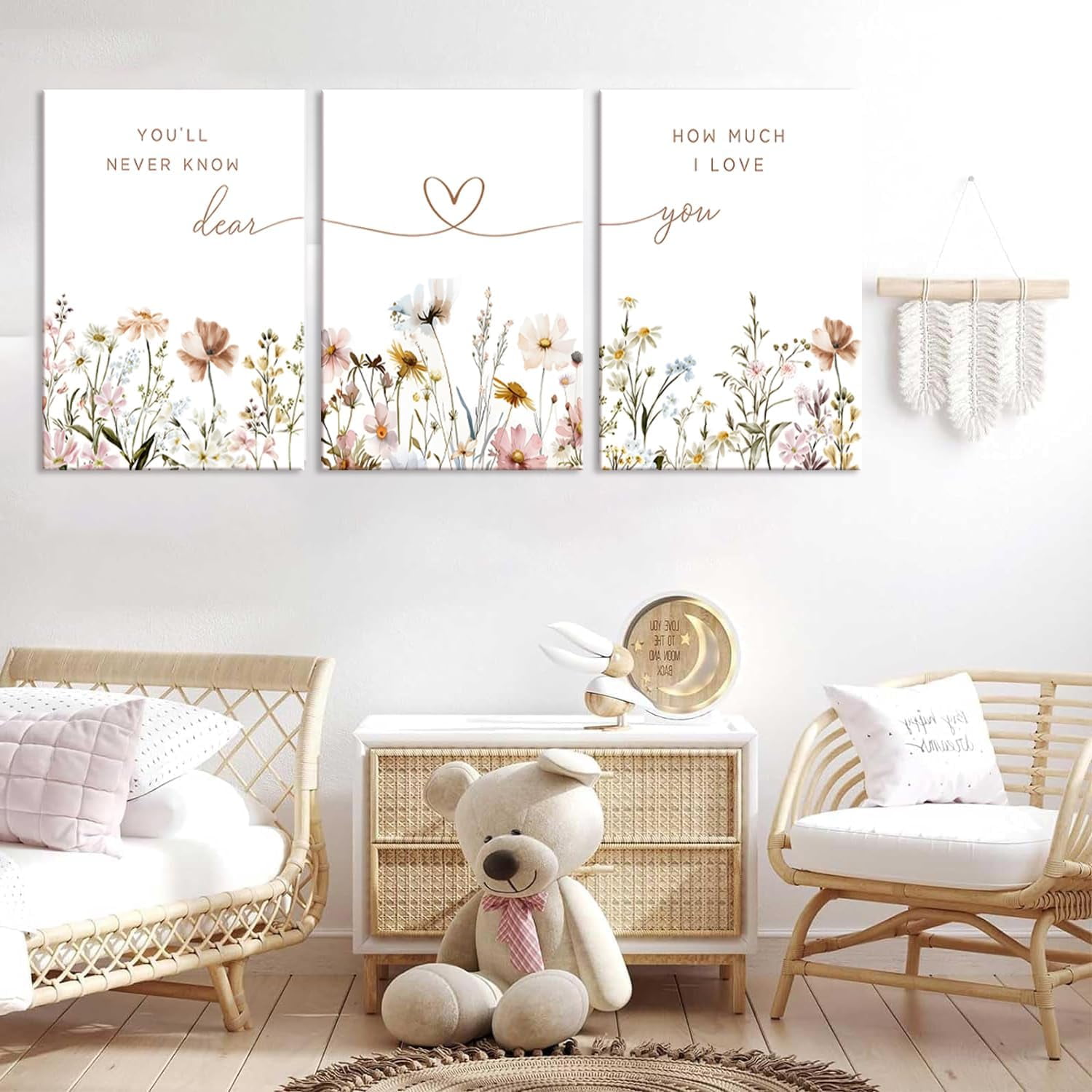 3Pcs Wildflower Nursery Canvas Wall Art Flower Botanical Sentence Poster Painting Picture Wall Decor Boho Girl Nurseries Print Artwork for Nursery Baby Room Living Room Bedroom Home Decoration12x16in