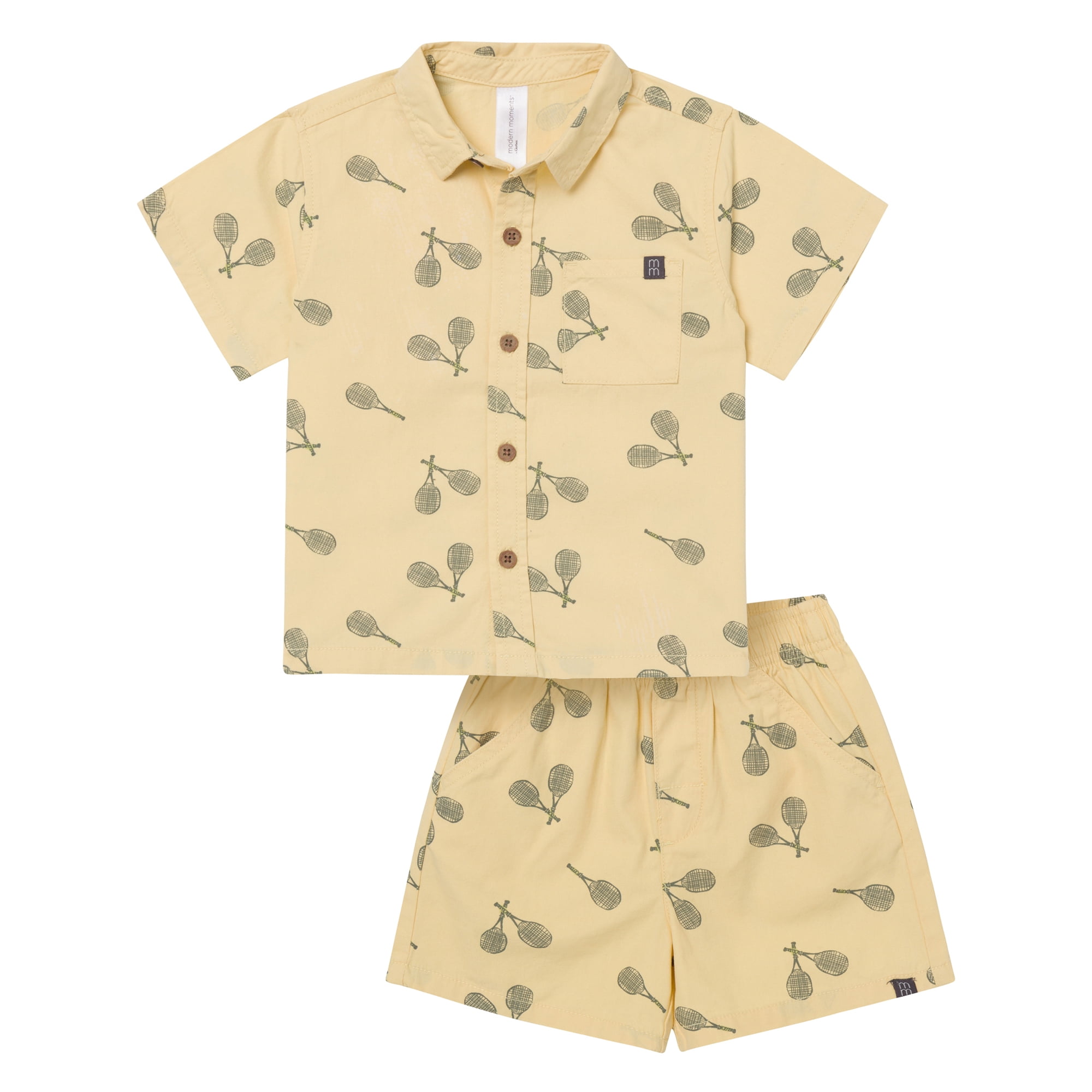 Modern Moments by Gerber Baby and Toddler Boy Button Front Shirt and Short Set, 2-Piece, Sizes 0/3 Months - 5T