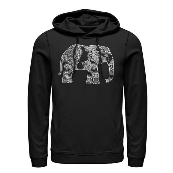 Men's Lost Gods Henna Elephant Design Pull Over Hoodie Black Medium