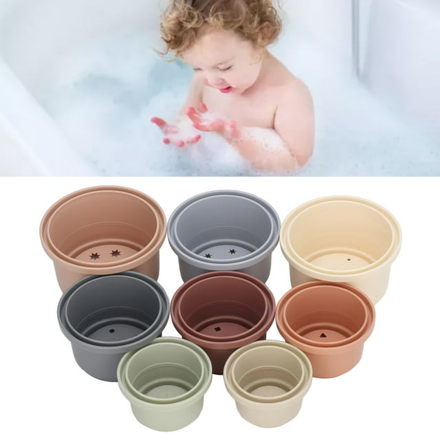 8Pcs Stacking Cups, Baby Stacking Cups Toy With Numbers, Patterns, With Unique Holes In The Bottom For Water Play Baby Shower Gifts Bath Toys