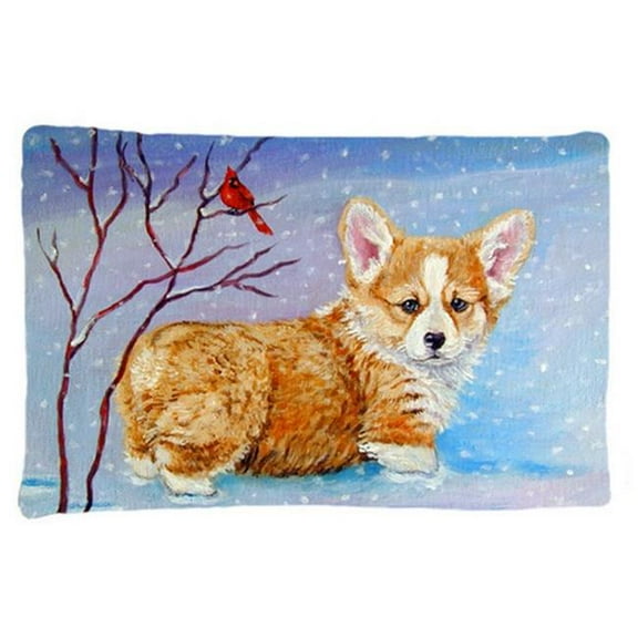 Corgi Pup Snow Cardinal Fabric Standard Pillowcase