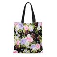 thumbnail image 1 of POGLIP Sac Fourre-Tout en Toile Fleurs Aquarelle Colorées et Feuilles de Roses Sacs d'Épicerie Réutilisables Sac à Main, 1 of 1
