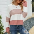 thumbnail image 5 of Munlar Long Sleeve Cable Knit Sweater Women Striped Pink Crew Neck Fall Sweater Cropped Outfits, 5 of 5