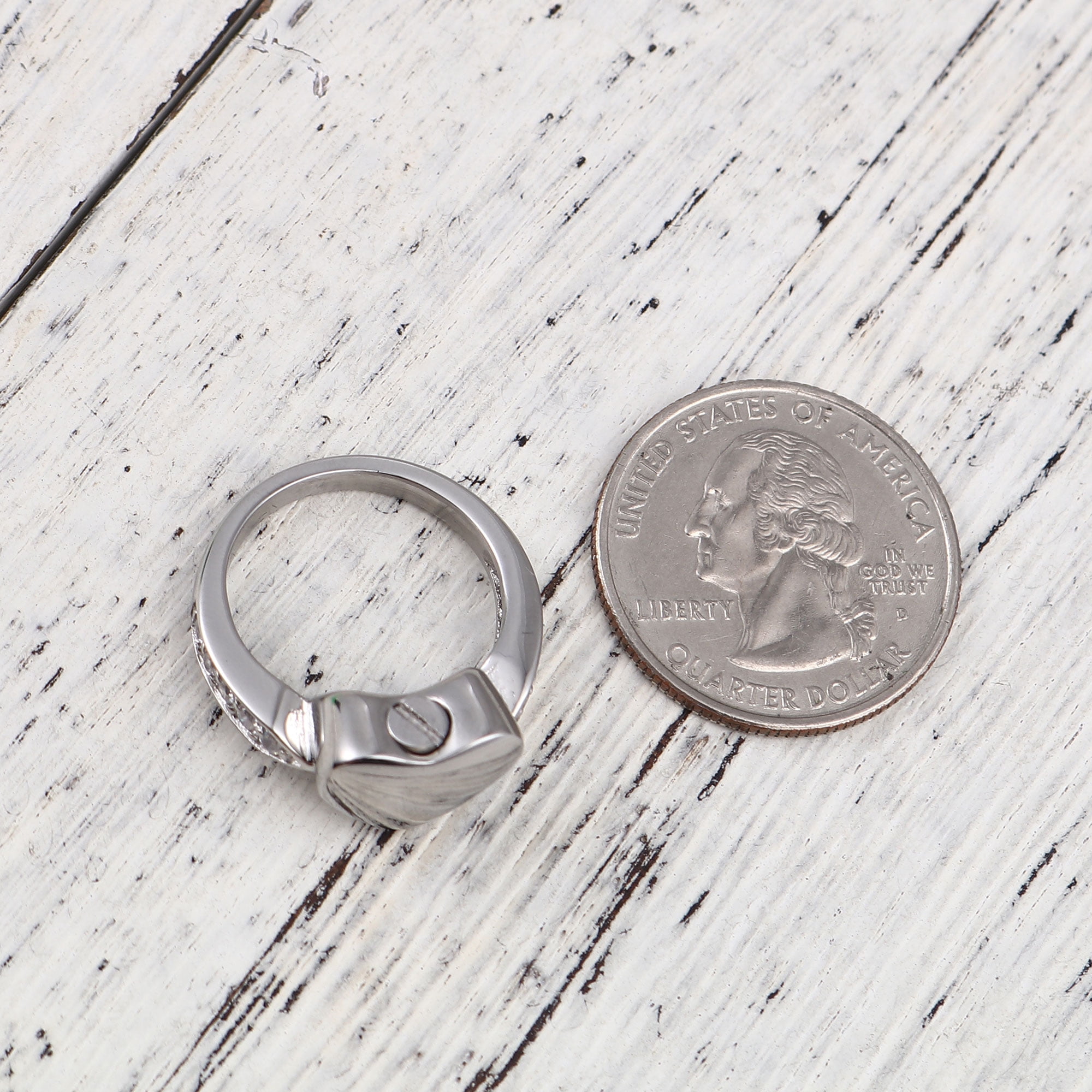 Heart Rhinestone Inlay Tiny Cremation Urn Ring Jewelry Stainless Steel Memorial Keepsake Ring Ashes Holder Waterproof Ash Ring Container with Free Funnel Kit and Velvet Jewelry Box - Size 6