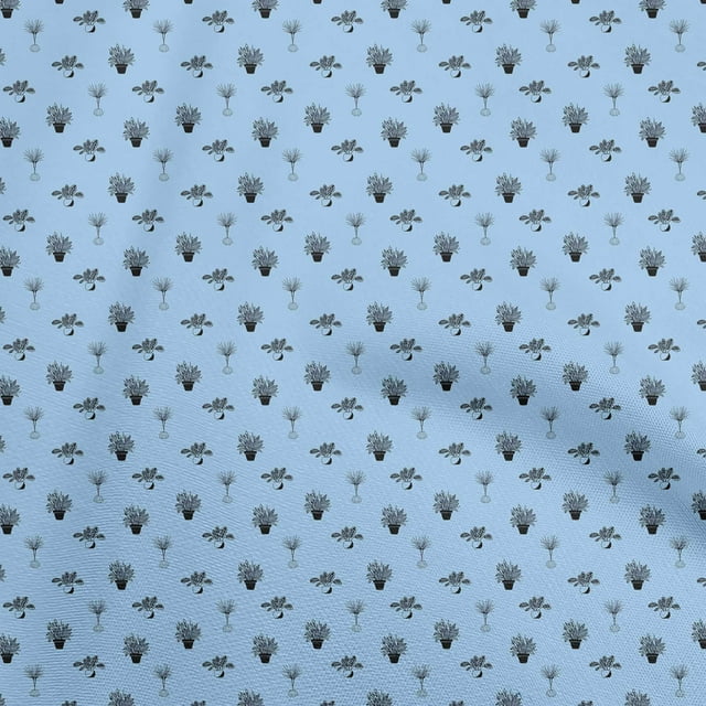 oneOone Cotton Poplin Grayish Blue Fabric Plants In Vase Craft Projects Decor Fabric Printed By The Yard 56 Inch Wide