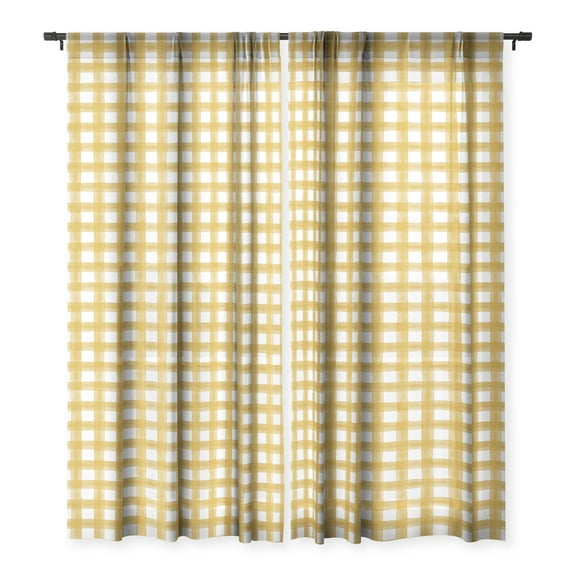 Society6 Little Arrow Design Co watercolor plaid gold Single Panel Sheer Window Curtain 50" x 108"
