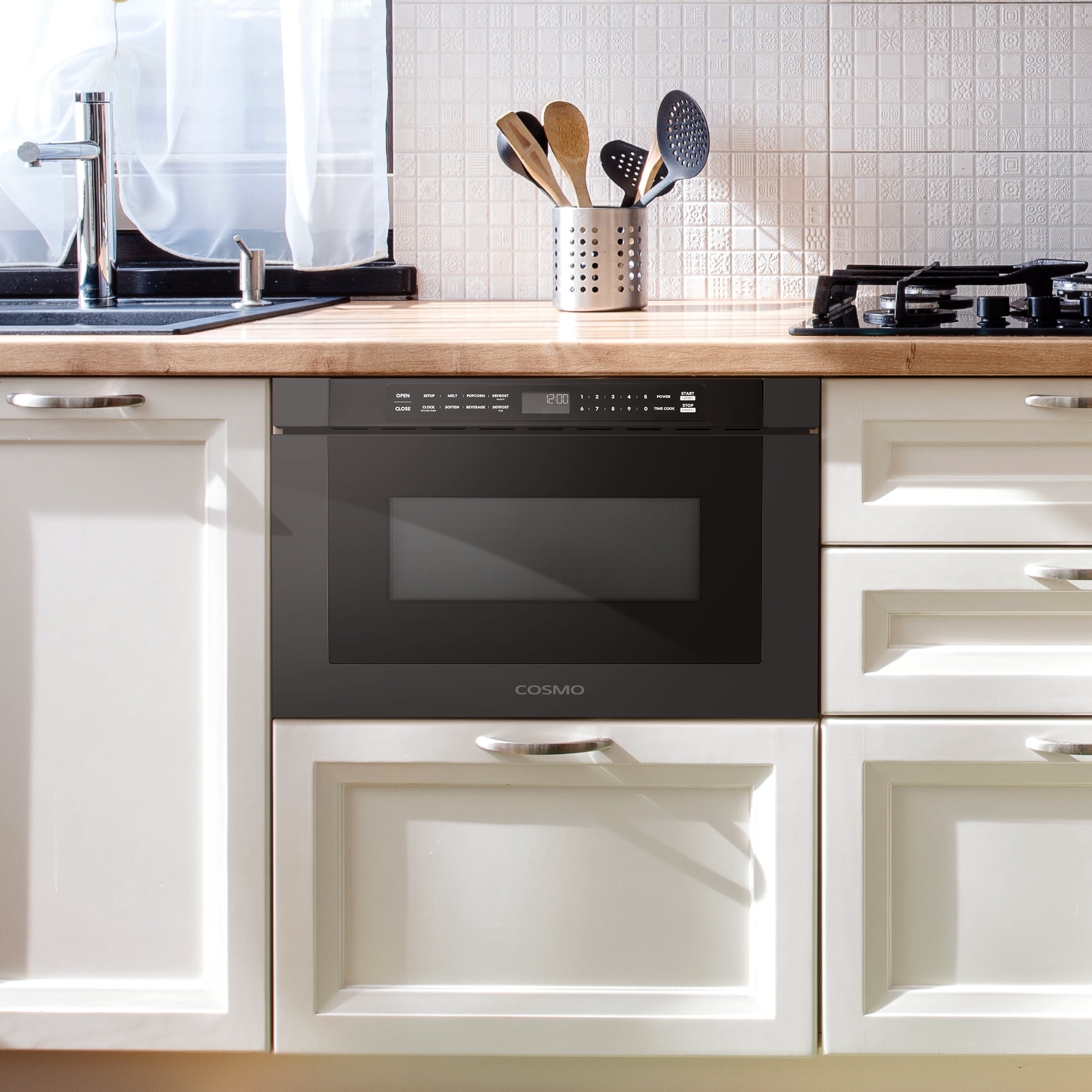 Cosmo 24 in. Haven Collection 1.2 cu. ft. Built-in Microwave Drawer, 1000W, Touch Controls, Defrosting Rack in Matte Black