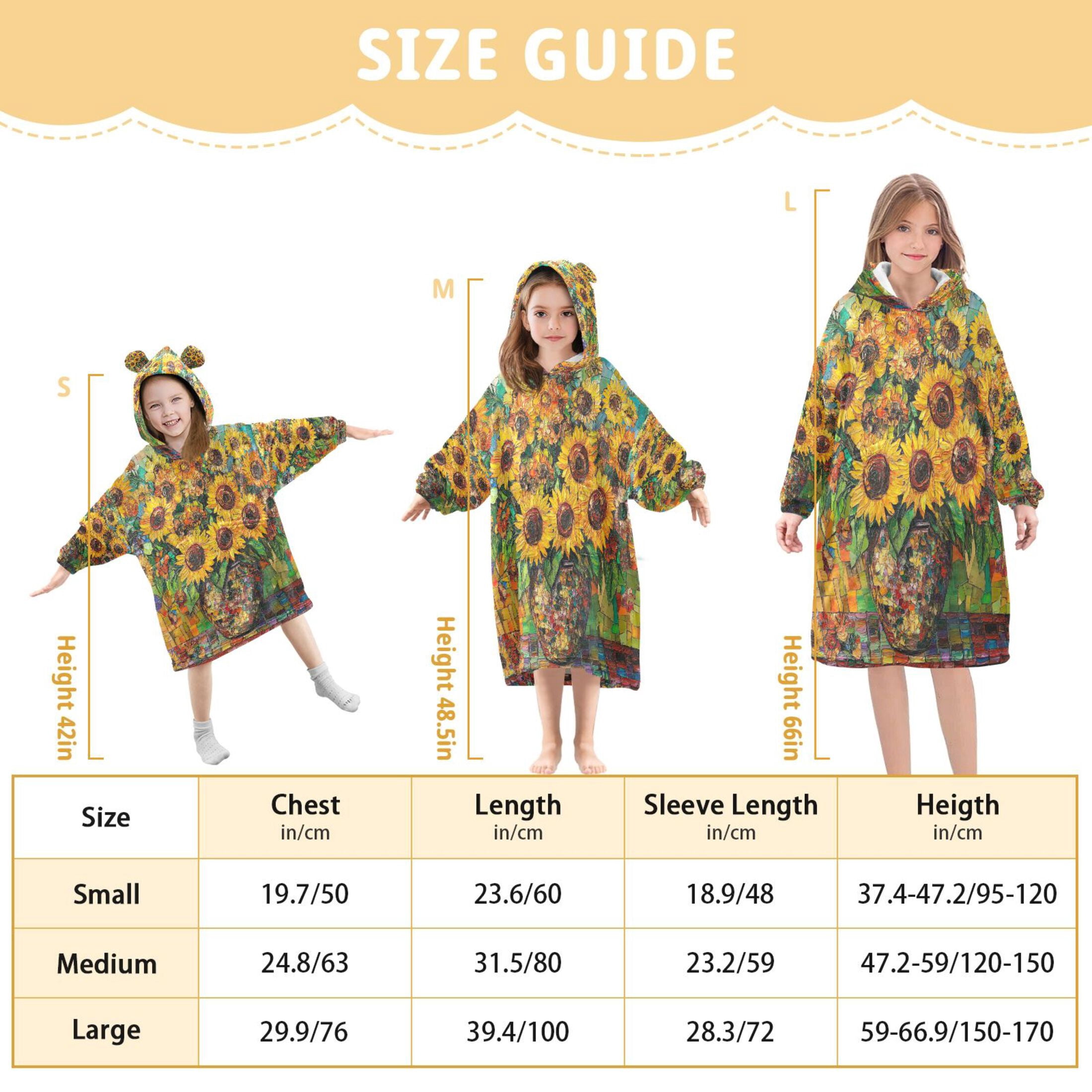 YAZAOO Kids Wearable Blanket Hoodie Warm and Cozy Sunflower Symphony Flannel Sweatshirt