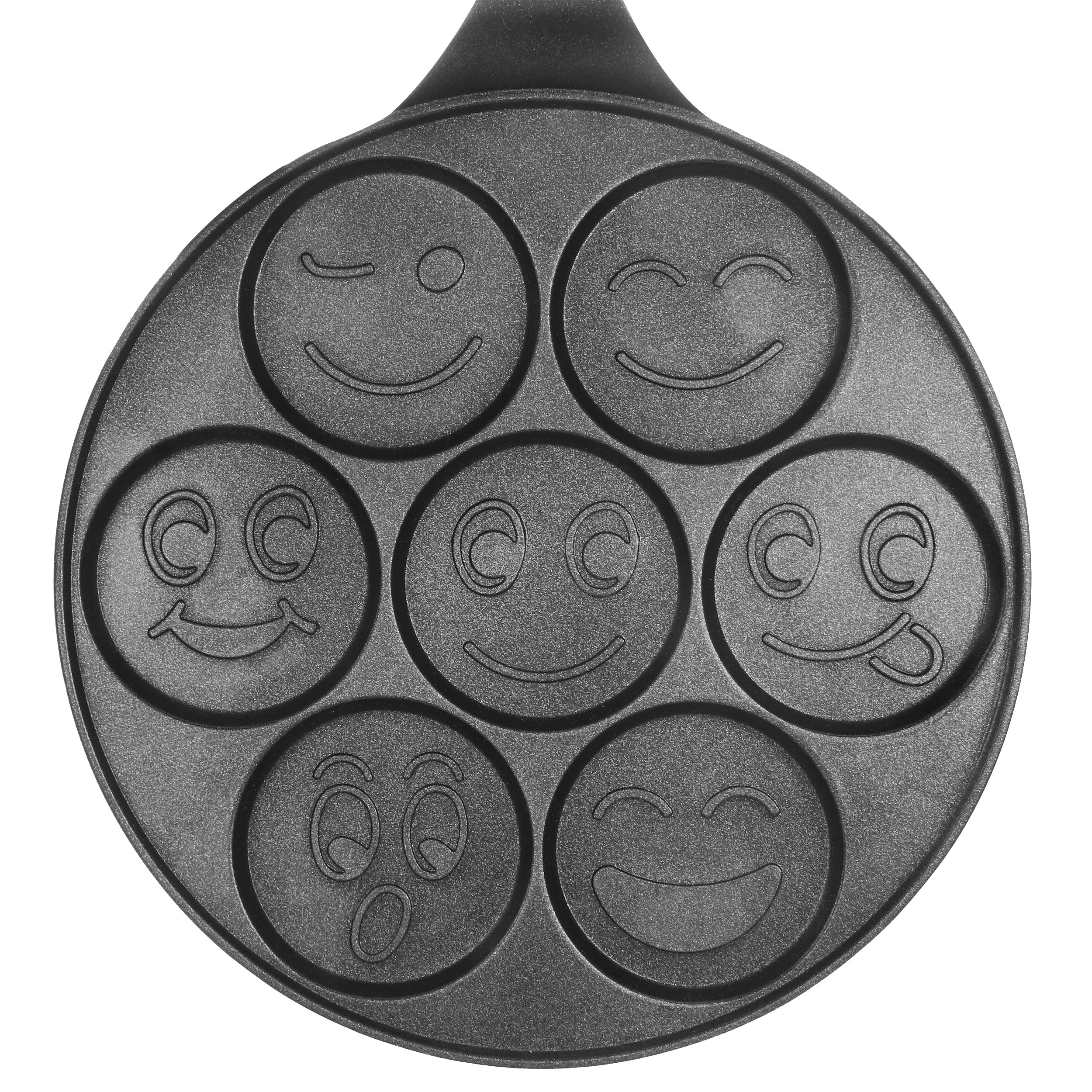 MegaChef Pancake Griddle Happy Face Emoji 10.5 Inch Aluminum Nonstick Pancake Maker Pan with Cool Touch Handle