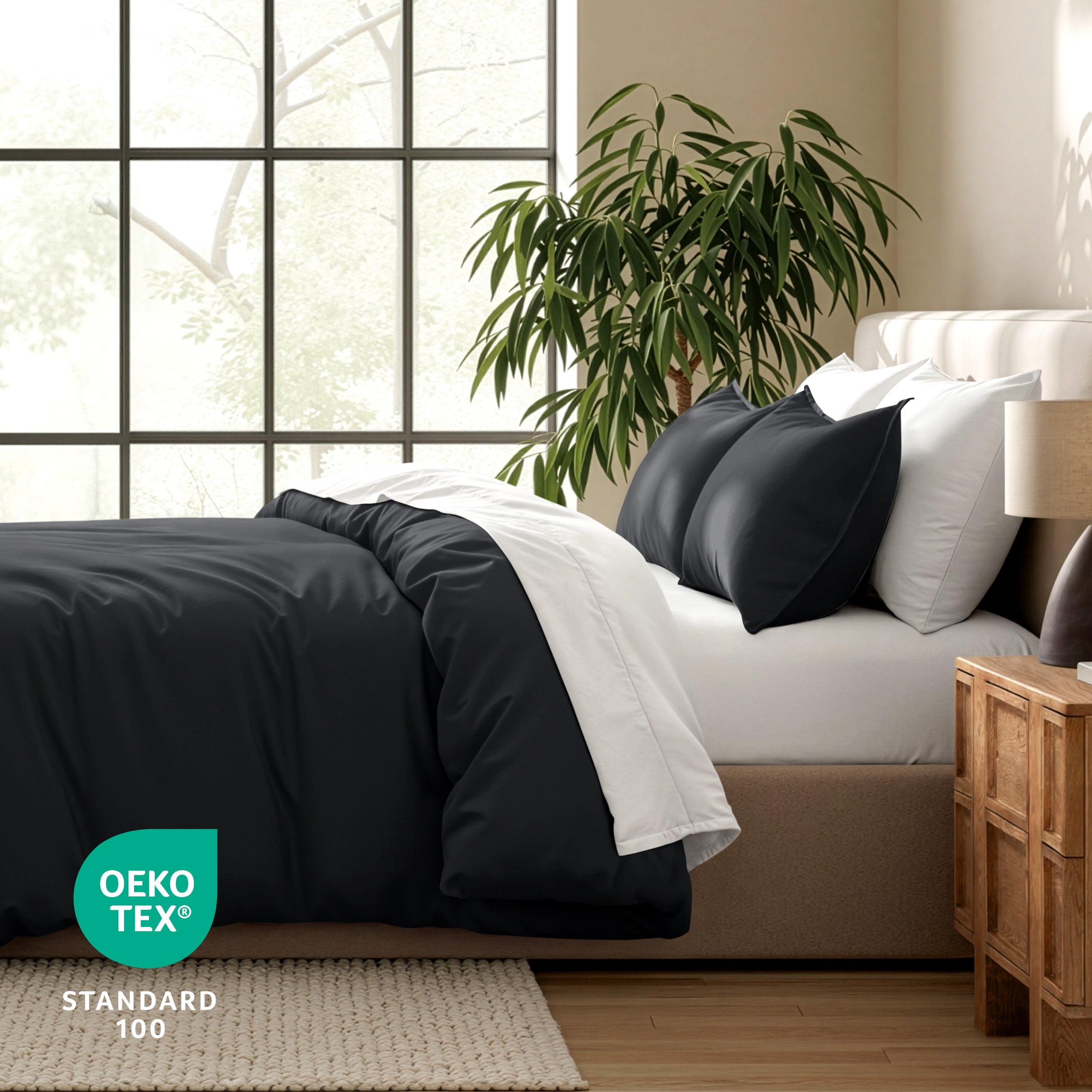 Bare Home Luxury Duvet Cover and Sham Set - Premium 1800 Collection - Ultra-Soft - Queen, Black, 3-Pieces