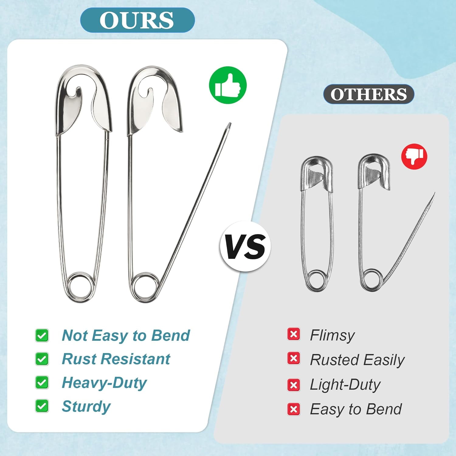 ABCISI 15 Pcs Large Safety Pins, 5.5 Inch Heavy Duty Safety Pins for Thick Fabric, Stainless Steel Giant Safety Pins for Clothes Blankets Crafts and Decorations Outdoor (Silver)