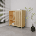 thumbnail image 3 of Yoneston Bamboo Shelf Storage Cabinet with Single Door, Home Office 3-Tier Open Shelves for Entryway, Bathroom, Living Room Natural, 3 of 8