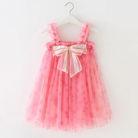 

Toddler Baby Kids Girls Bowknot Sequin Summer Sleeveless Beach Tutu Dress Casual Layered Tulle Dresses Princess Birthday Party Beach Dresses 1-6Y