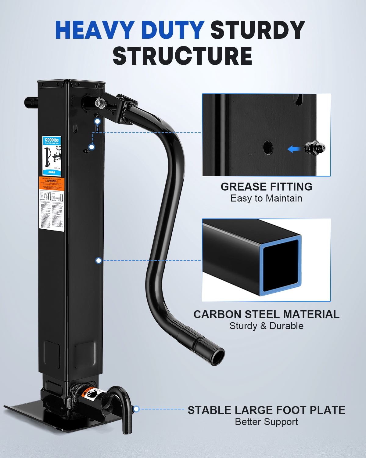 Kohree 12000lbs Heavy Duty Trailer Jack,Square Direct Weld,26" Vertical Travel,Adjustable Drop Leg & Ergonomic Handle for Lift Utility Trailer,RVs,Campers,Boat