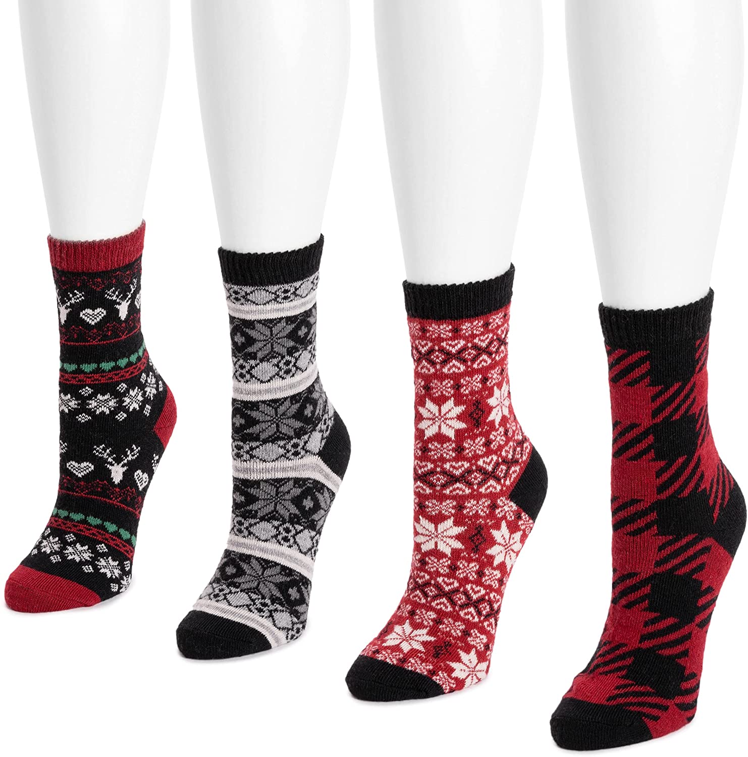MUK LUKS Women's 4 Pair Pack Holiday Boot Socks