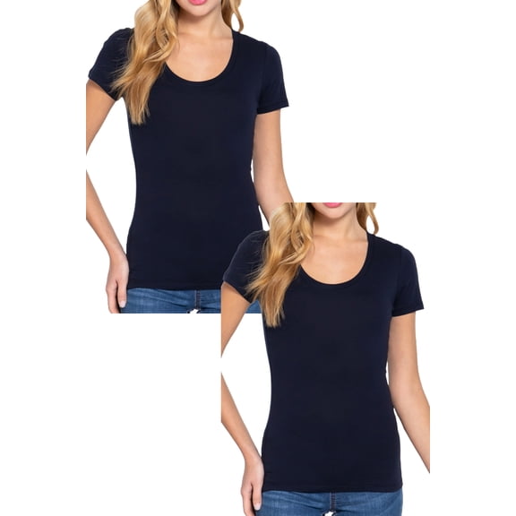 Women's Short Sleeve Scoop Neck Cotton Jersey Top Soft and Stretchy 2-Pack