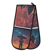 Yayeee Double Oven Mitt Kitchen Heat Resistant Baking 35" x7" Quilted Glove, Astronaut at Dawn
