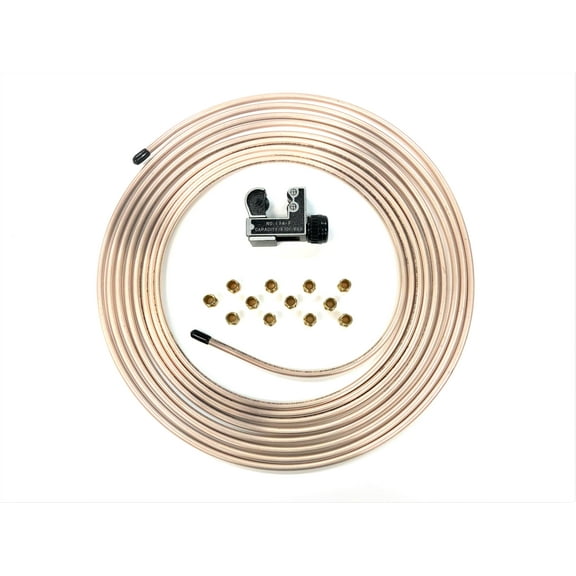 The Stop Shop 25 Ft. Roll of 3/16" Copper Nickel Brake Line Tubing w/Tube cutter & 12 fittings