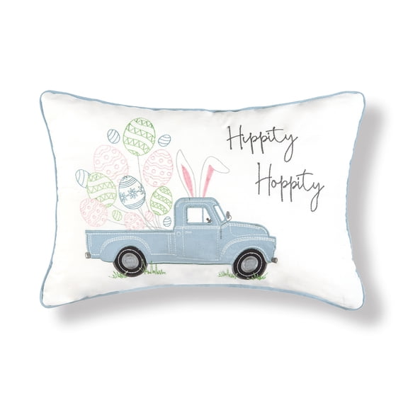 Easter Egg "Hippity Hoppity" Spring Themed Pickup Truck Embroidered Accent Pillow, 13" x 20"