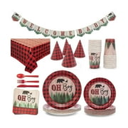 Lumberjack Baby Shower Decorations for Oh Boy Buffalo Plaid Party Supplies, D...
