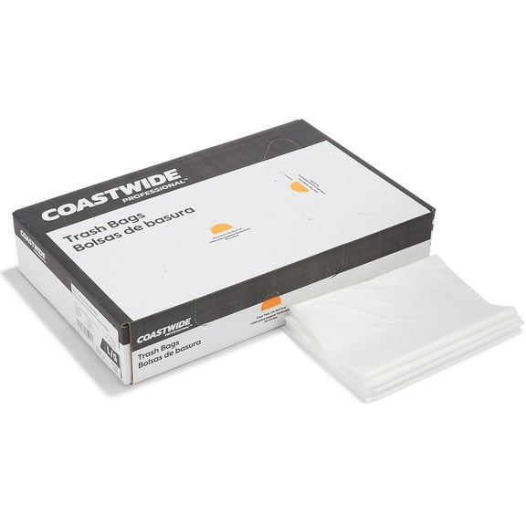 Staples Coastwide Professional 55-60 Gallon Trash Bag 38" x 58" Low Density 1 mil Clear 100 Bags/Box