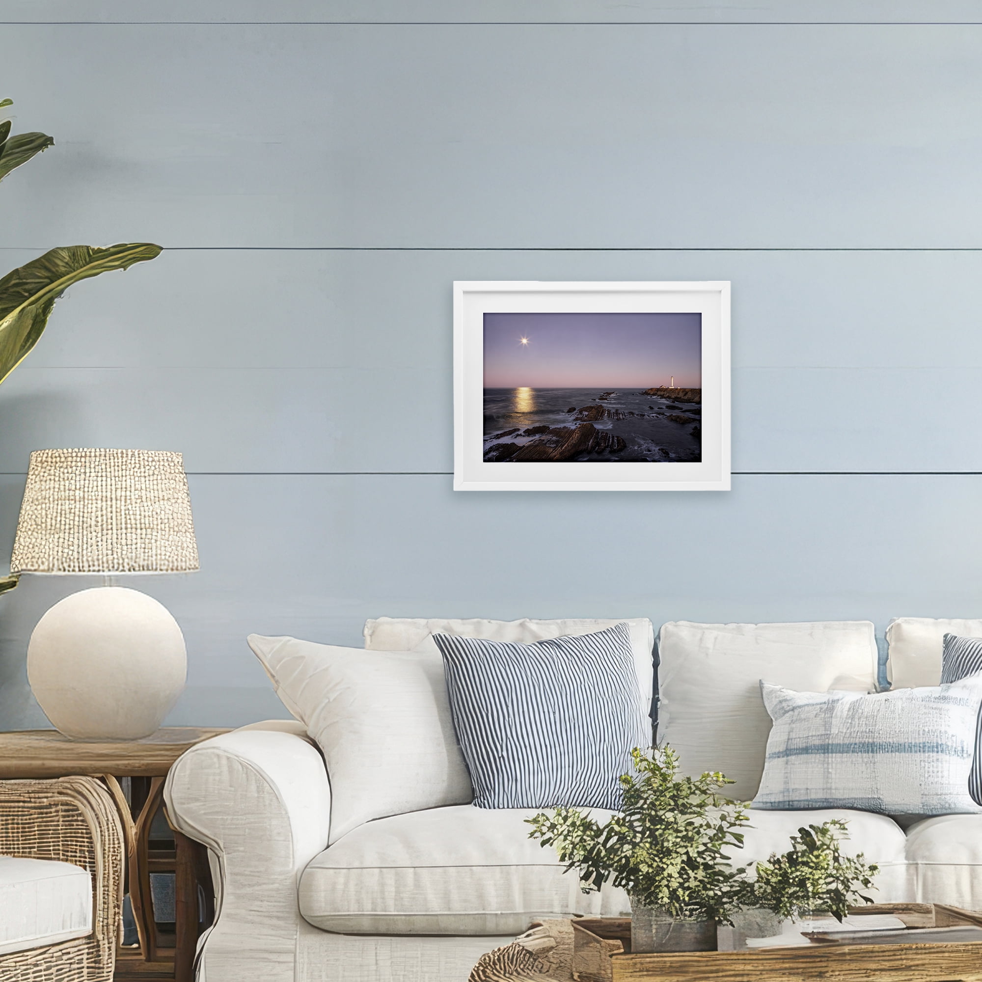 Stupell Industries Moon Arena Coastline White Framed Print Under Glass, design by Shelley Carlisle