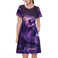 thumbnail image 1 of Disketp Purple Hippo In Water para Vestido de Manga Corta para Mujeres, Vestidos de Verano para Mujeres, Casual y Holgado para la Playa, 1 of 6
