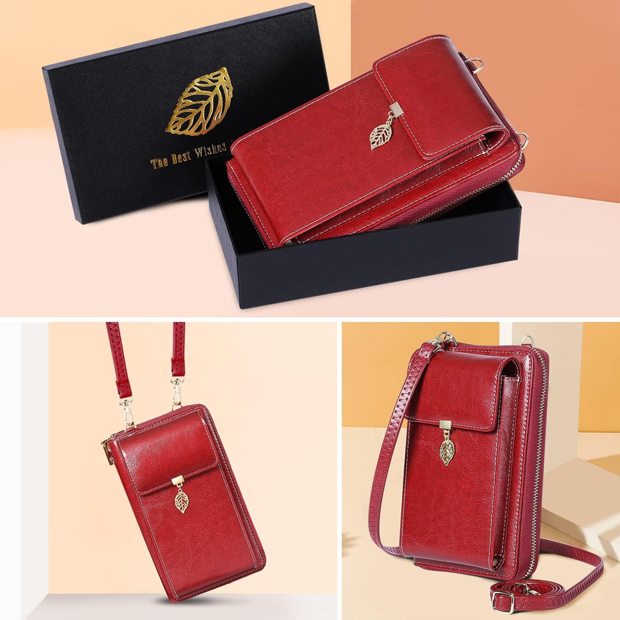 SQDWYGG Small Crossbody Phone Bags for Women Leather Cell Phone Purse Wallet,A-wine Red