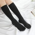 thumbnail image 2 of Women Autumn Five Finger Long Tube Socks Simple Solid Color Soft Casual Breathable Toe Separated Cotton Hosiery Deep Green, 2 of 6