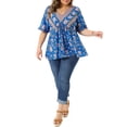 thumbnail image 2 of Agnes Orinda Women's Plus Size Top Floral Print V Neck Ruffled Short Sleeve Shirts Boho Pleated Casual Summer Flowy Blouses 1X Blue, 2 of 6