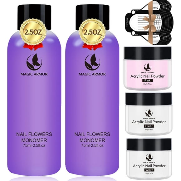 shiyou-Acrylic Nail Kit - Acrylic Liquid Monomer and Acrylic Powder Set, 3 Colors Acrylic Powder Clear Pink White Professional Acrylic Monomer Liquid 5oz Acrylic Nail System For Acrylic Nails Extensi