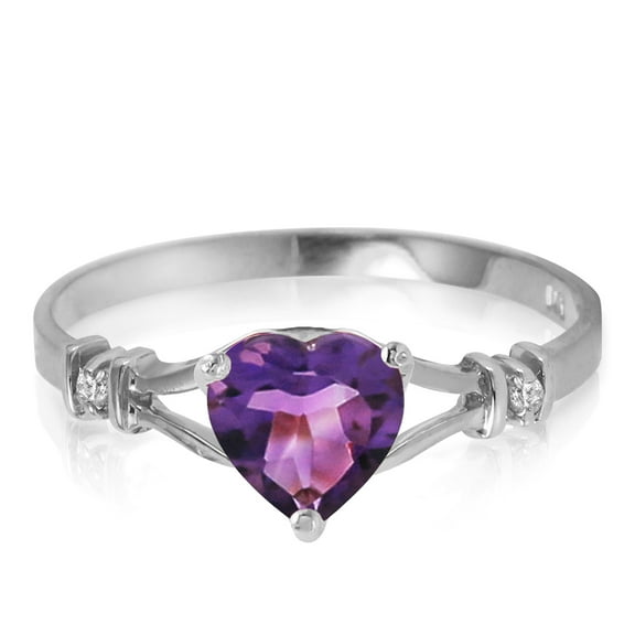 Galaxy Gold GG 14K White Gold 0.47 Carat Natural Diamonds and Heart-Shaped Amethyst Ring - February Birthstone - Peace & Wisdom - Sizes 5.5 to 11 - Fine Jewelry for Women