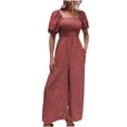 thumbnail image 2 of Gaecuw Jumpsuits for Women Dressy Short Sleeve Puff Sleeve Overall with Pockets Square Neck Band Collar Solid Onesie One Piece Outfits Long Pants High Waisted Wide Leg Summer Romper Ankle Length, 2 of 9