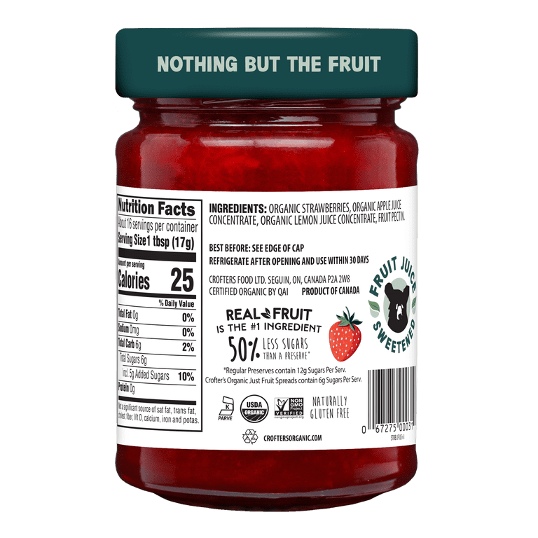果物 Koscreates Crofter's, Just Fruit Spread, Organic Strawberry, 10 oz - Walmart.com