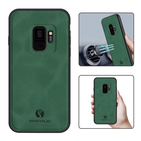 Feishell Support Wireless Charging Case for Samsung S9,Vintage Classic PU Leather Luxury Business Cover,Soft Non-Slip Grip Anti-Scratch Shockproof Case for Samsung Galaxy S9, Darkgreen