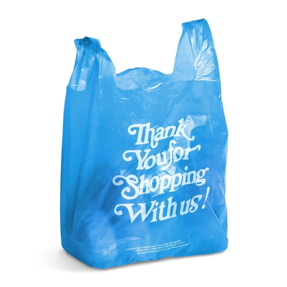 Pack of 700 Thank You Plastic Bags 12 x 6 x 22. Blue Carry-Out T-Shirt Bags 12x6x22, Thickness 16 Micron. Preprinted Shopping Bags. Durable Poly Bags for Retail Shopping, Restaurant, Clothes.