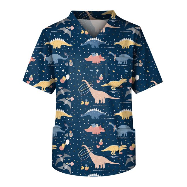 Men's Printing Short Sleeve V-neck Working Blouse Chest Pocket Carer Top L