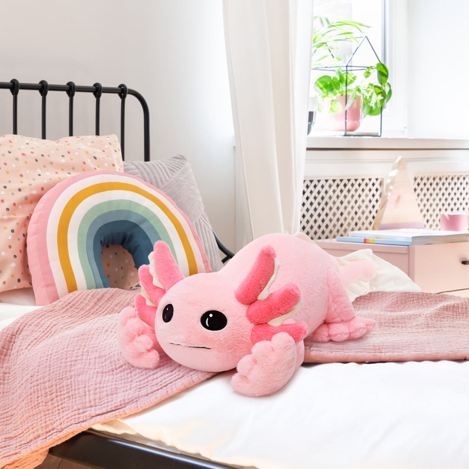 MaoGoLan 39.5" Giant Axolotl Stuffed Animal Pink Pillow Axolotl Plush Toy Glow in The Dark