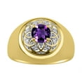thumbnail image 1 of RYLOS Men's Rings Yellow Gold Plated Silver Designer Gypsy 7MM Round Gemstone & Diamond Ring Amethyst February  Size 13, 1 of 6