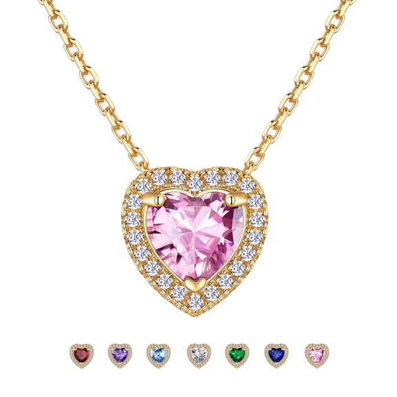 Just Being Cute Created Tourmaline Necklace for Women, 14K Gold Plated Heart Pendant Necklaces 2 Carat Cubic Zirconia Necklace Jewelry Gifts for Birthday Christmas