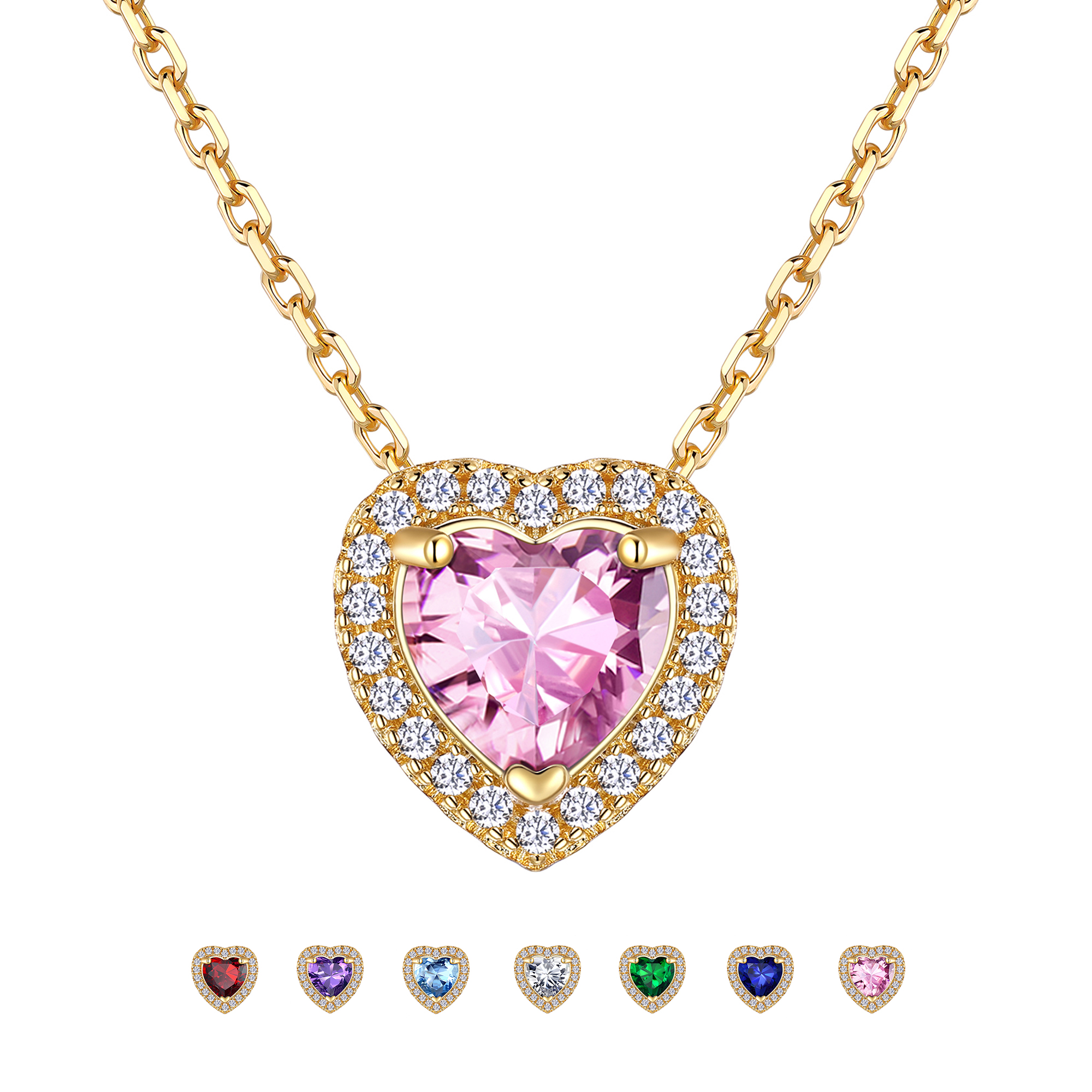 Just Being Cute Created Tourmaline Necklace for Women, 14K Gold Plated Heart Pendant Necklaces 2 Carat Cubic Zirconia Necklace Jewelry Gifts for Birthday Christmas