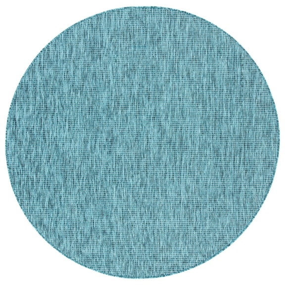 SAFAVIEH Courtyard Wayra Solid Indoor/Outdoor Area Rug, Grey/Aqua, 6'7" x 6'7" Round