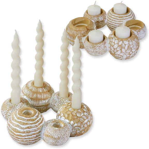 Kate Aspen 2-in-1 Gold Candle Holder Centerpiece for 6 Candles – Tealight & Taper Candle Holder, Gold Table Decor for Dining Room, Coffee Table, Boho, Rustic or Modern Home Decor
